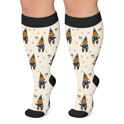 Plusock Plus Size Skull Pumpkin Bunny Compression Socks - Beige - 4XL - image 4