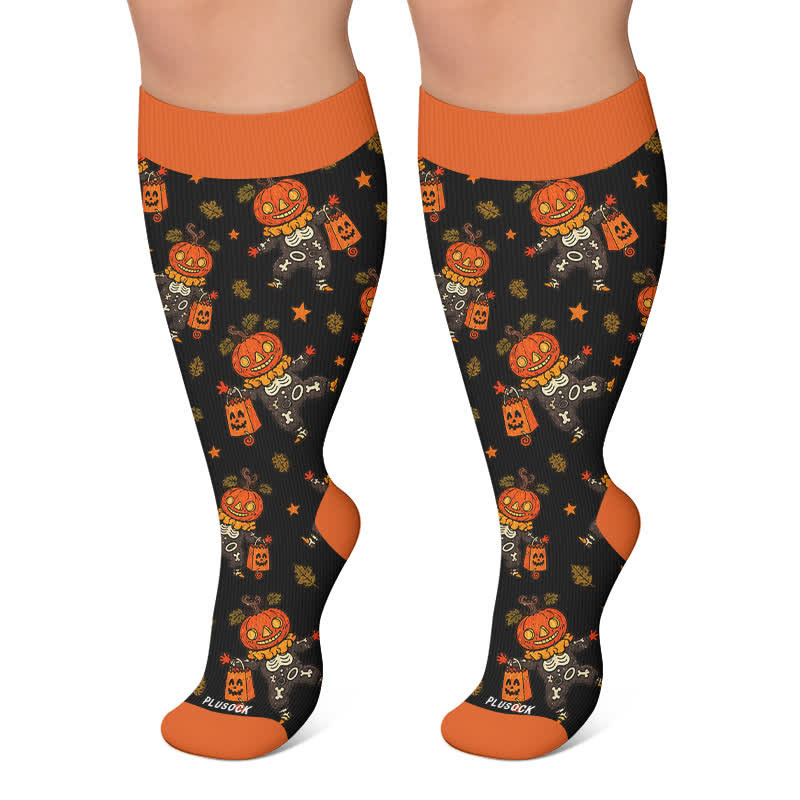 Plusock Plus Size Skull Pumpkin Bunny Compression Socks - Black - 4XL - image 5