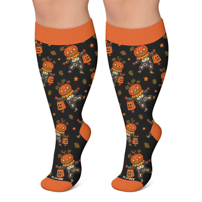 Plusock Plus Size Skull Pumpkin Bunny Compression Socks - Black - 4XL - image 5