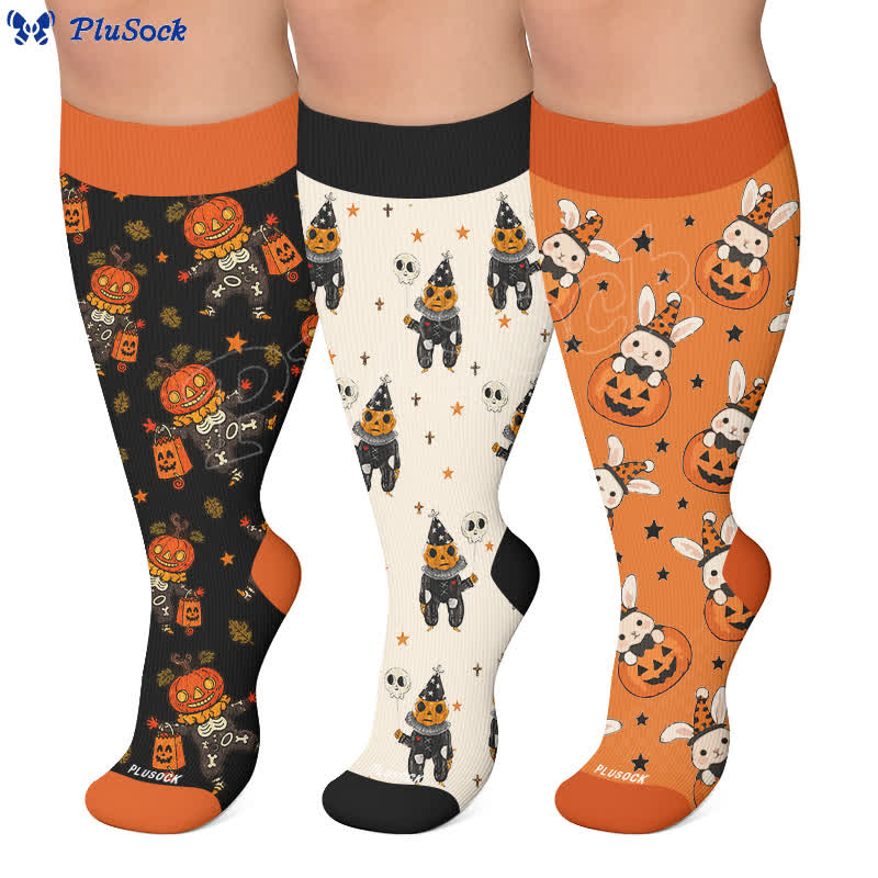 Plusock Plus Size Skull Pumpkin Bunny Compression Socks - image 0