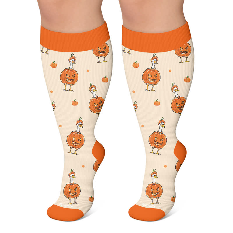 Plusock Plus Size Pumpkin Witch Compression Socks - Orange - 4XL - image 6
