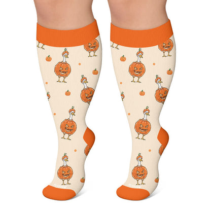 Plusock Plus Size Pumpkin Witch Compression Socks - Orange - 4XL - image 6
