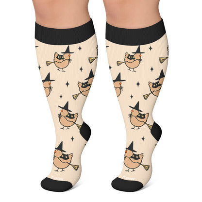 Plusock Plus Size Pumpkin Witch Compression Socks - Apricot - 4XL - image 5