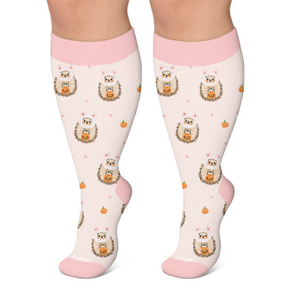 Plusock Plus Size Pumpkin Witch Compression Socks - Pink - 4XL - image 4