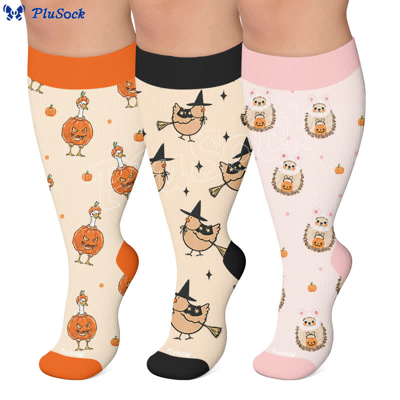 Plusock Plus Size Pumpkin Witch Compression Socks - image 0