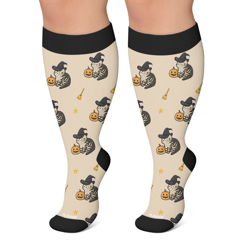 Plusock Plus Size Witch Cat Rabbit Compression Socks - Khaki - 4XL - image 4