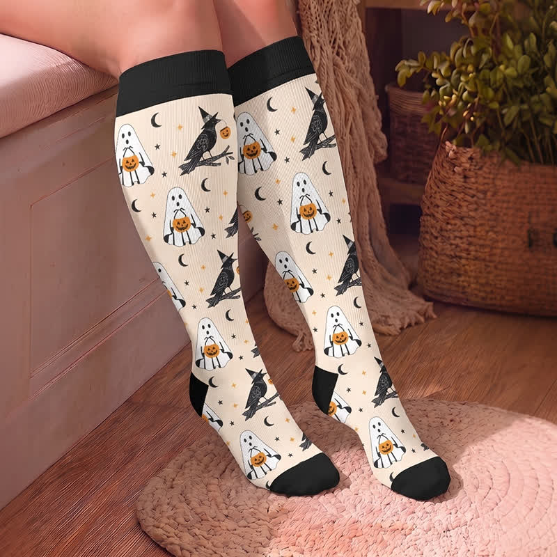 Plusock Plus Size Ghost Witch Black Cat Compression Socks - image 3