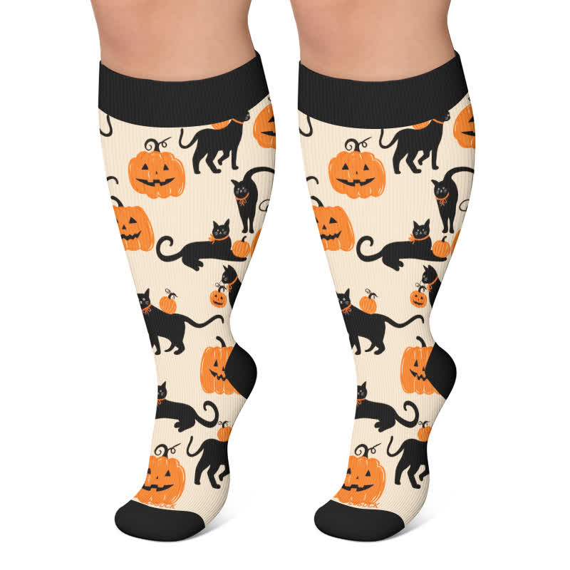 Plusock Plus Size Ghost Witch Black Cat Compression Socks - Apricot - 4XL - image 5