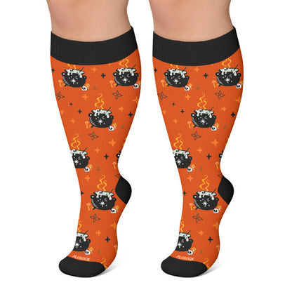 Plusock Plus Size Ghost Witch Black Cat Compression Socks - Orange - 4XL - image 6