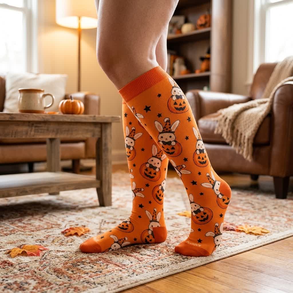 Plusock Plus Size Skull Pumpkin Bunny Compression Socks - image 1