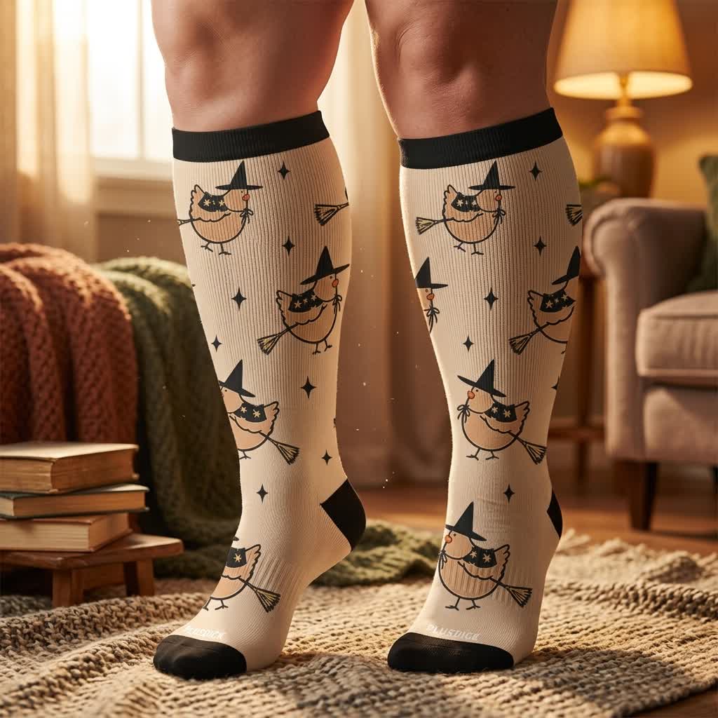 Plusock Plus Size Pumpkin Witch Compression Socks - image 1