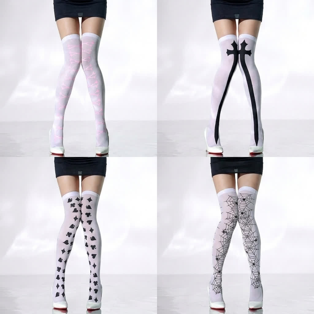 Plusock Halloween Sheer Thigh High Socks (4 Pairs) - A+B+C+D - EU36-43 (US3-9) - image 0