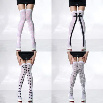 Plusock Halloween Sheer White Thigh High Socks (4 Pairs) - A+B+C+D - EU36-43 (US3-9) - image 0