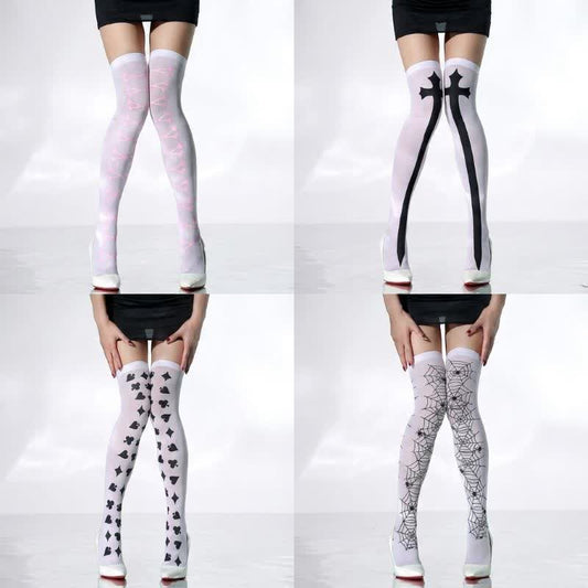 Plusock Halloween Sheer White Thigh High Socks (4 Pairs) - A+B+C+D - EU36-43 (US3-9) - image 0