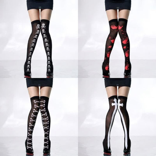Plusock Halloween Fun Thigh High Socks (4 Pairs) - A+B+C+D - EU36-43 (US3-9) - image 0