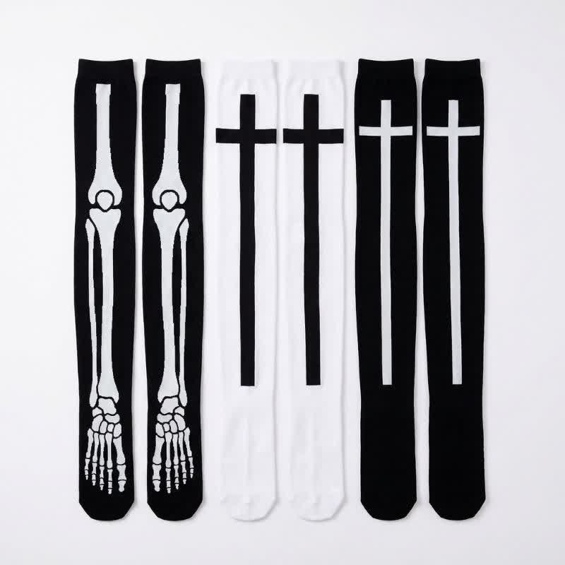 Plusock Halloween Skeleton Fun Over Knee Thigh Socks (3 Pairs) - Multicolor - EU36-43 (US3-9) - image 0