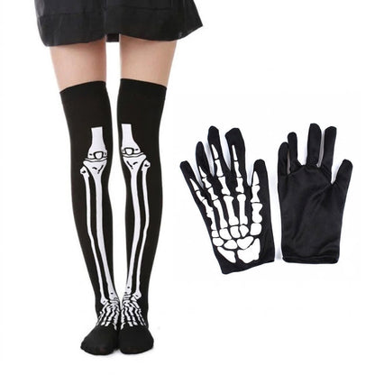 Plusock Halloween Skeleton Thigh Socks And Gloves Matching Set - Short Set - EU36-43 (US3-9) - image 0