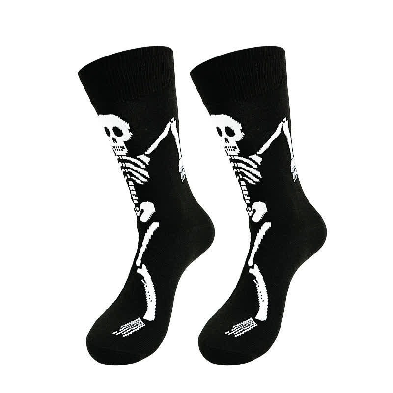 Plusock Halloween Skeleton Print Cotton Crew Socks (5 Pairs) - B - EU36-43 (US3-9) - image 1