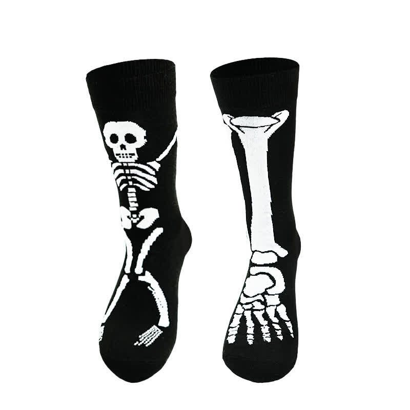 Plusock Halloween Skeleton Print Cotton Crew Socks (5 Pairs) - Mismatch - EU36-43 (US3-9) - image 2