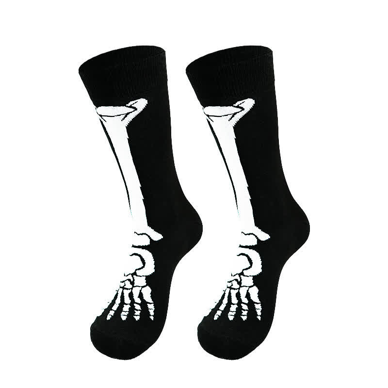 Plusock Halloween Skeleton Print Cotton Crew Socks (5 Pairs) - A - EU36-43 (US3-9) - image 0