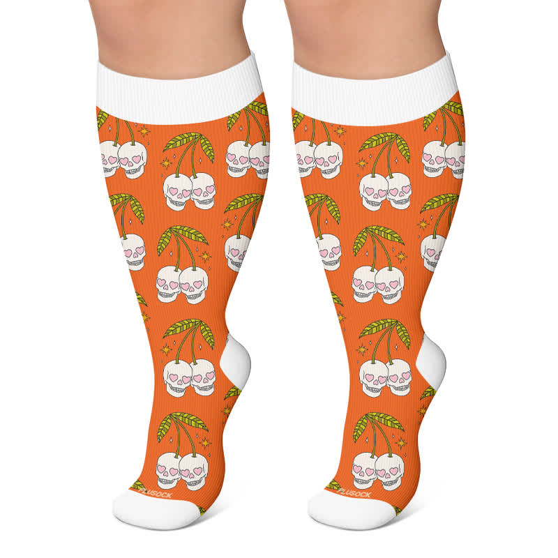 Plusock Plus Size Pink Ghost Skull Compression Socks - Orange - 4XL - image 6