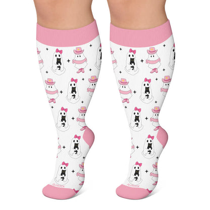 Plusock Plus Size Pink Ghost Skull Compression Socks - White - 4XL - image 4
