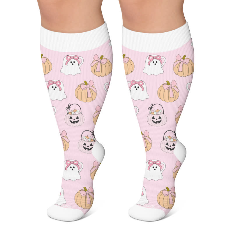 Plusock Plus Size Pink Ghost Skull Compression Socks - Pink - 4XL - image 5