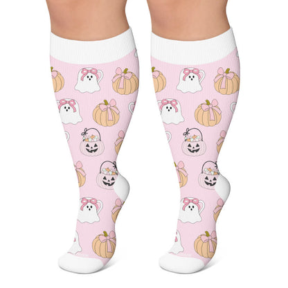Plusock Plus Size Pink Ghost Skull Compression Socks - Pink - 4XL - image 5