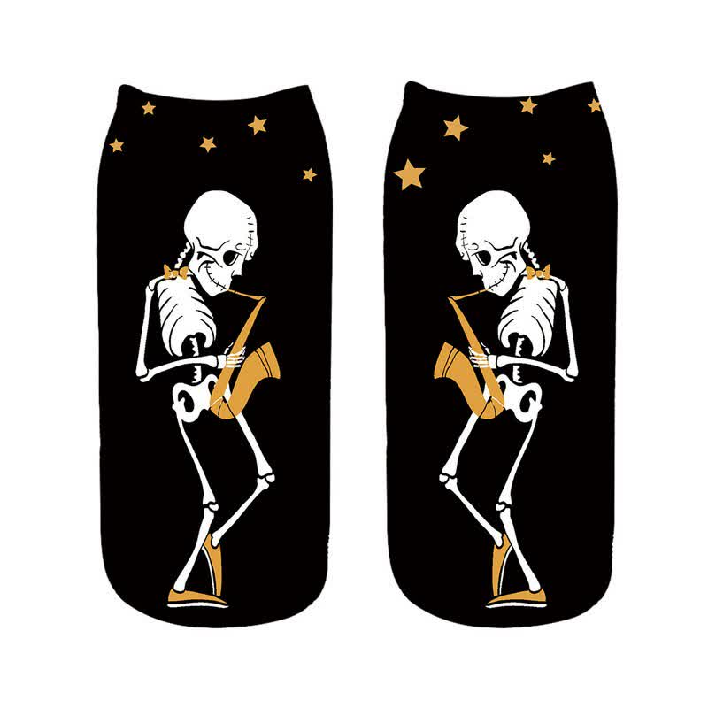 Plusock Halloween Skeleton Playing Saxophone Ankle Socks (5 Pairs) - A - EU36-43 (US3-9) - image 1