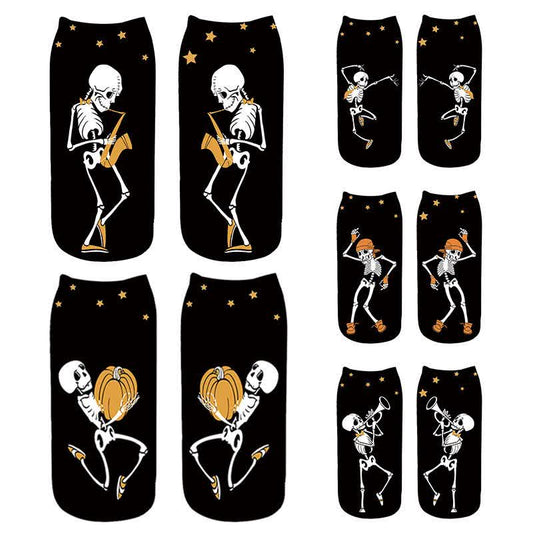 Plusock Halloween Skeleton Playing Saxophone Ankle Socks (5 Pairs) - Multicolor - EU36-43 (US3-9) - image 0