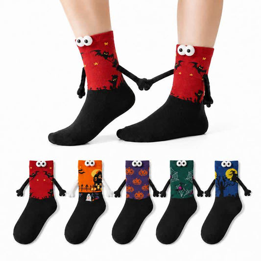 Plusock Halloween 3D Eyes Plush Cuff Quarter Socks(3 Pairs) - Red+Green+Dark Blue - EU34-40(US1-7) - image 0
