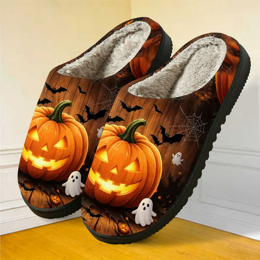 Plusock Halloween Fun Jack-O'-Lantern Bat Full Print Fuzzy Slippers - Multicolor - EU 44-45(US10-11) - image 0