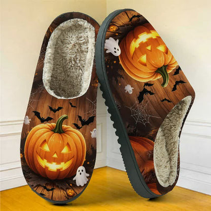 Plusock Halloween Fun Jack-O'-Lantern Bat Full Print Fuzzy Slippers - image 2