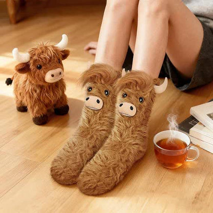 Plusock Cozy Highland Cow Slipper Socks - Brown - EU36-41(US3-7.5) - image 0