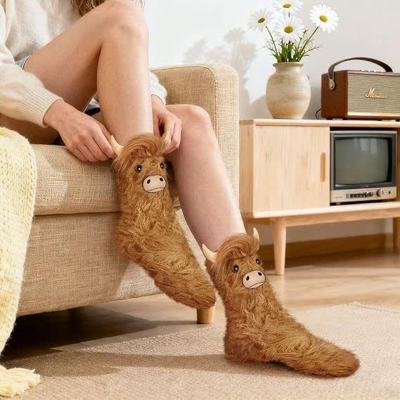 Plusock Cozy Highland Cow Slipper Socks - image 5