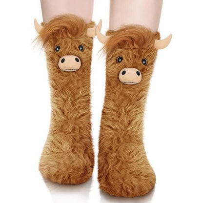 Plusock Cozy Highland Cow Slipper Socks - image 4