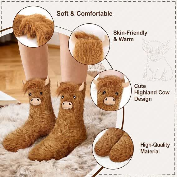 Plusock Cozy Highland Cow Slipper Socks - image 6