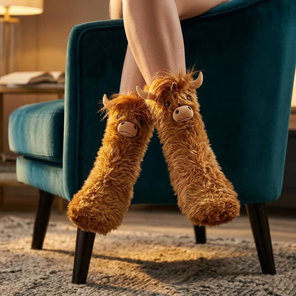 Plusock Cozy Highland Cow Slipper Socks - image 2