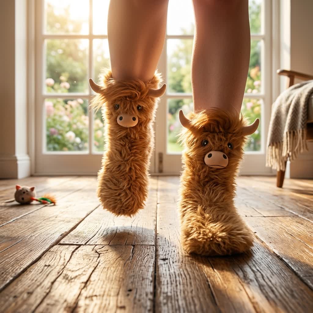 Plusock Cozy Highland Cow Slipper Socks - image 1