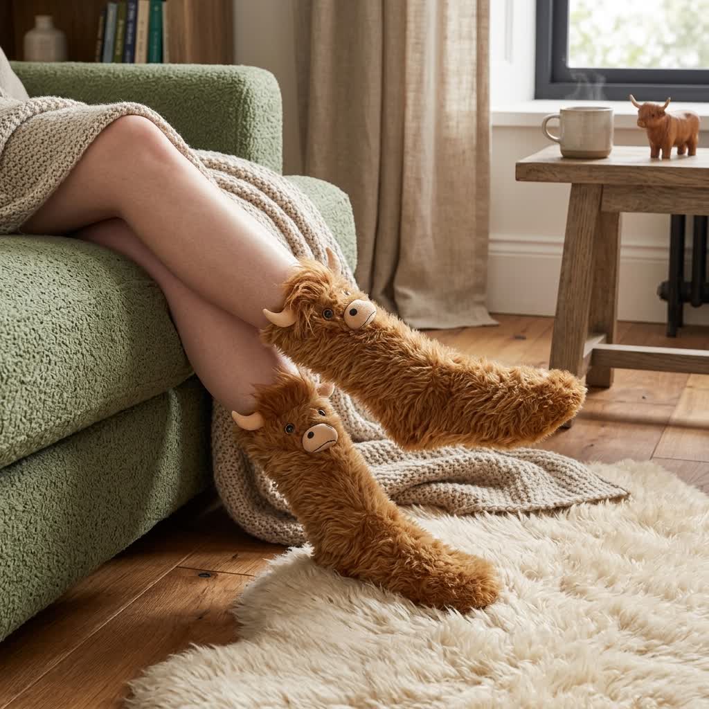 Plusock Cozy Highland Cow Slipper Socks - image 7