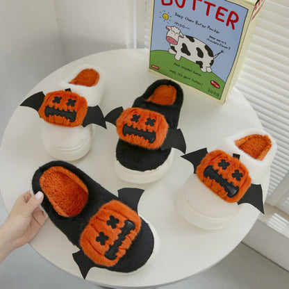 Plusock Halloween Bat Wing Pumpkin Fuzzy Slippers - image 1
