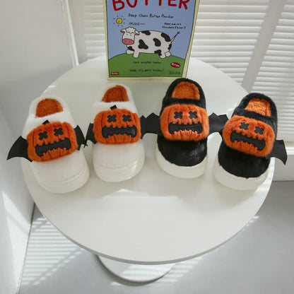 Plusock Halloween Bat Wing Pumpkin Fuzzy Slippers - image 2