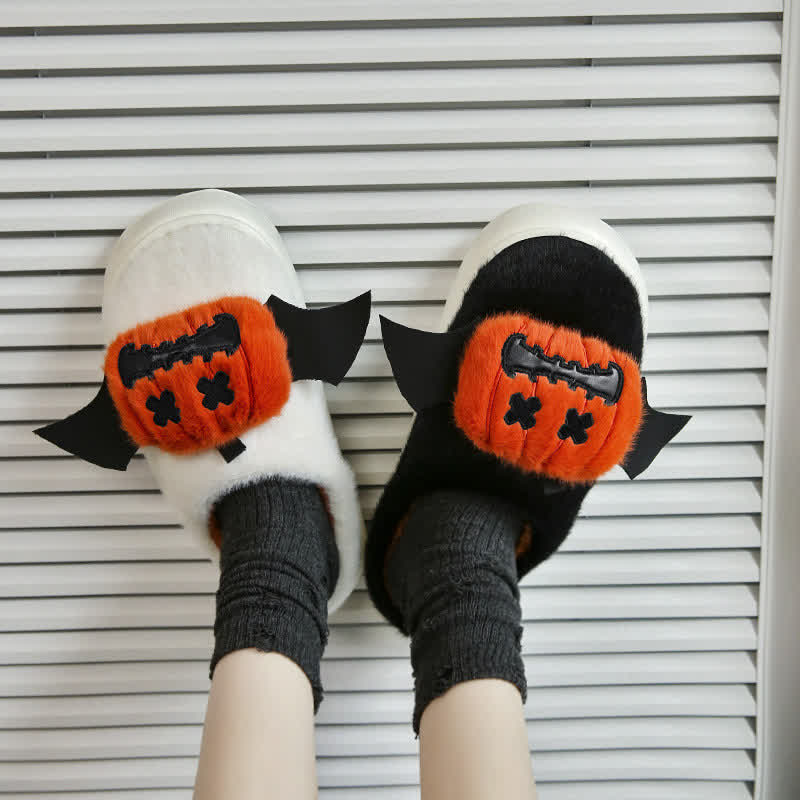 Plusock Halloween Bat Wing Pumpkin Fuzzy Slippers - image 0