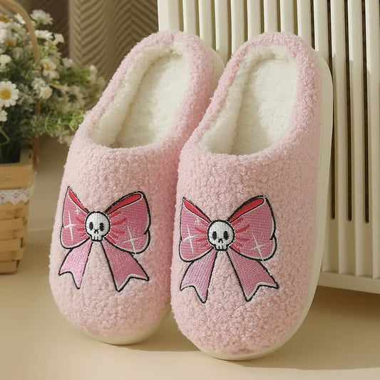 Plusock Halloween Pink Skull Bow Plush House Slippers - Pink - EU 40-41(US7-7.5) - image 0