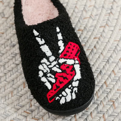 Plusock Halloween Skeleton Hand Peace Sign Fuzzy Slippers - image 1