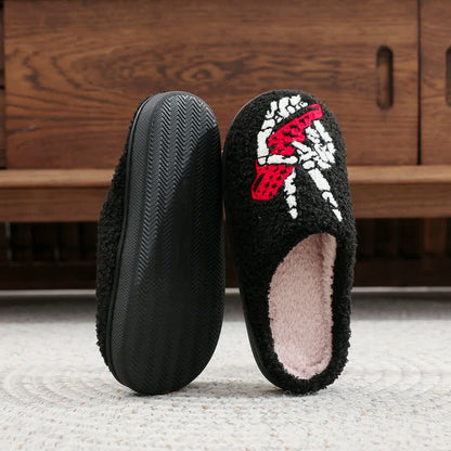 Plusock Halloween Skeleton Hand Peace Sign Fuzzy Slippers - image 3