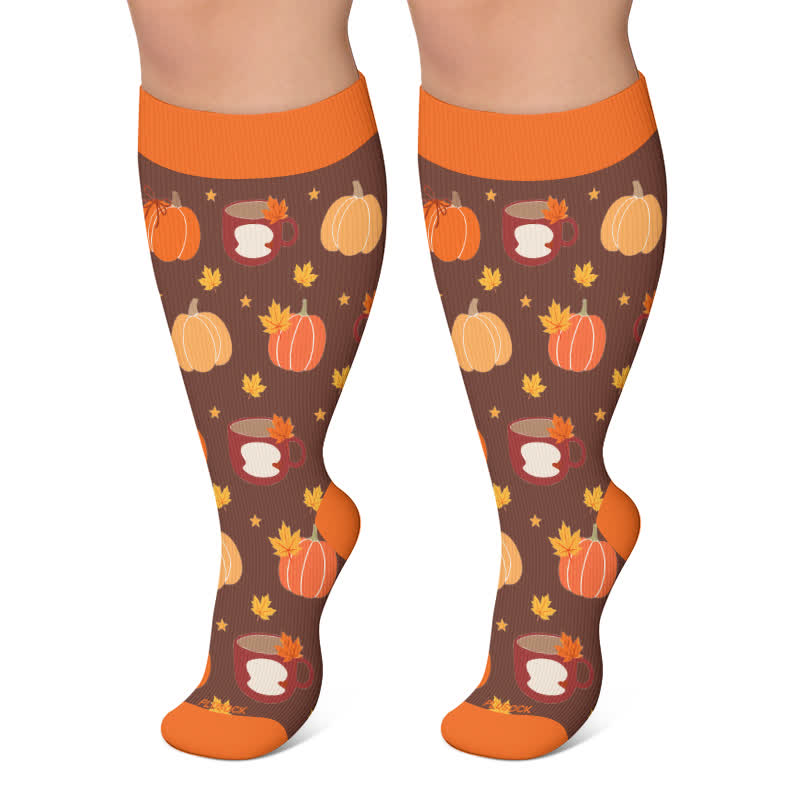 Plusock Plus Size Autumn Pumpkin Ghost Compression Socks - Brown - 4XL - image 6