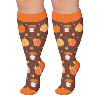 Plusock Plus Size Autumn Pumpkin Ghost Compression Socks - Brown - 4XL - image 6