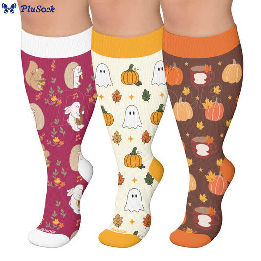Plusock Plus Size Autumn Pumpkin Ghost Compression Socks - image 0