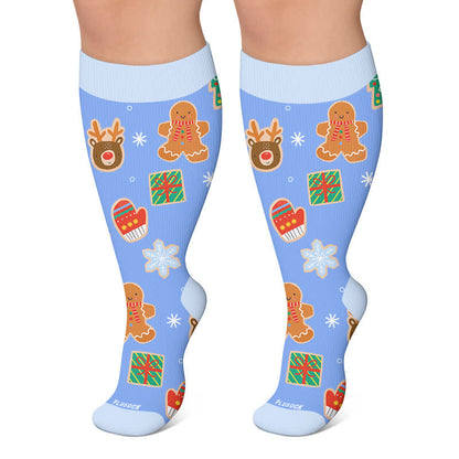 Plusock Plus Size Christmas Candy Cane Compression Socks - Blue - 4XL - image 6